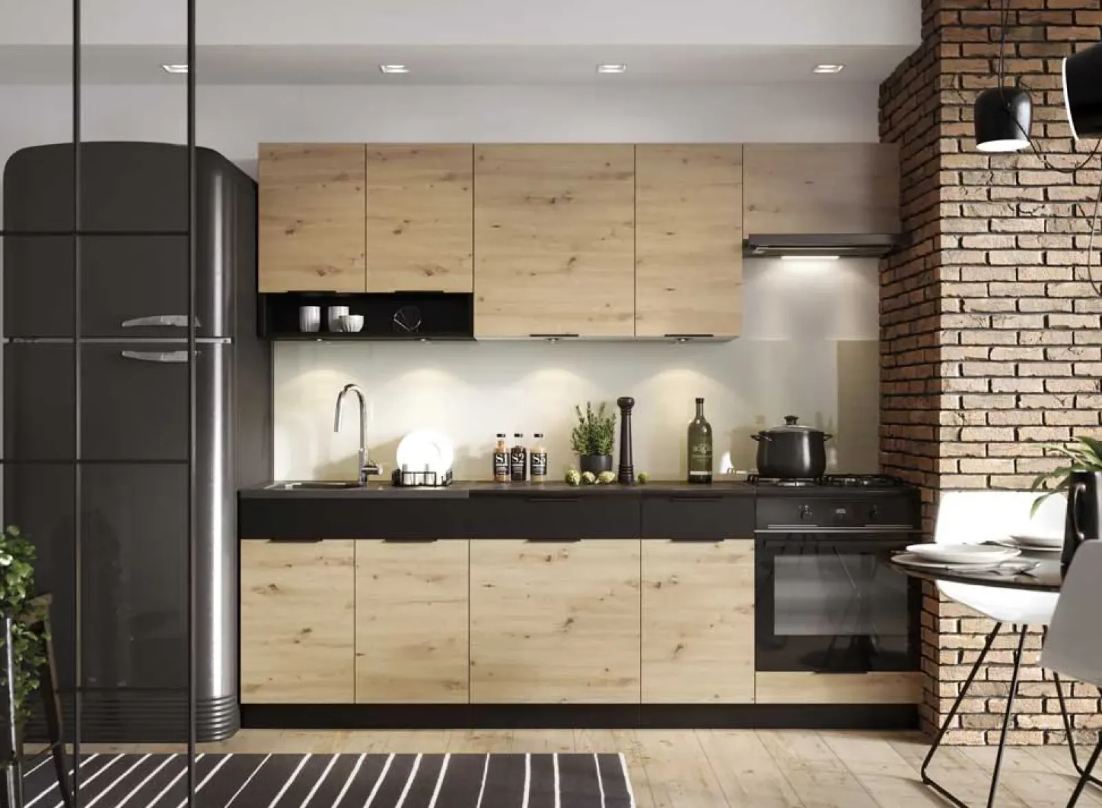 Garnero Arredamenti Cucine Complete|Cucine Complete-Cucina moderna componibile lineare 240cm quercia nero Terry 1