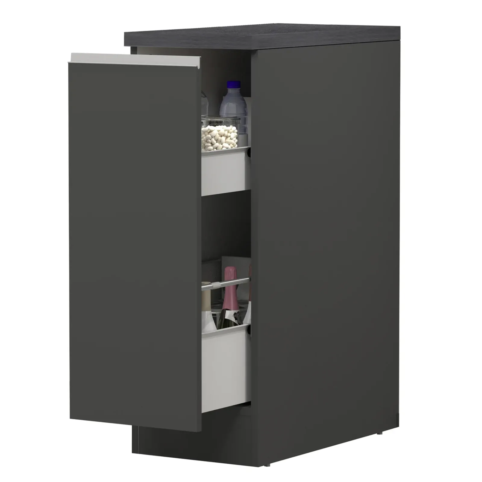 Garnero Arredamenti Scaffali E Dispense-Dispensa cucina bassa 30x85h cm scorrevole antracite grigio pietra Gourmet Antracite - Grigio pietra