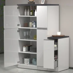 Garnero Arredamenti Scaffali E Dispense-Dispensa cucina bassa 30x85h cm scorrevole bianco grigio pietra Gourmet Bianco Lucido - Grigio pietra