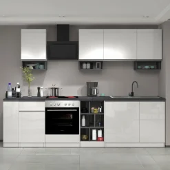 Garnero Arredamenti Scaffali E Dispense-Dispensa cucina bassa 30x85h cm scorrevole bianco grigio pietra Gourmet Bianco Lucido - Grigio pietra