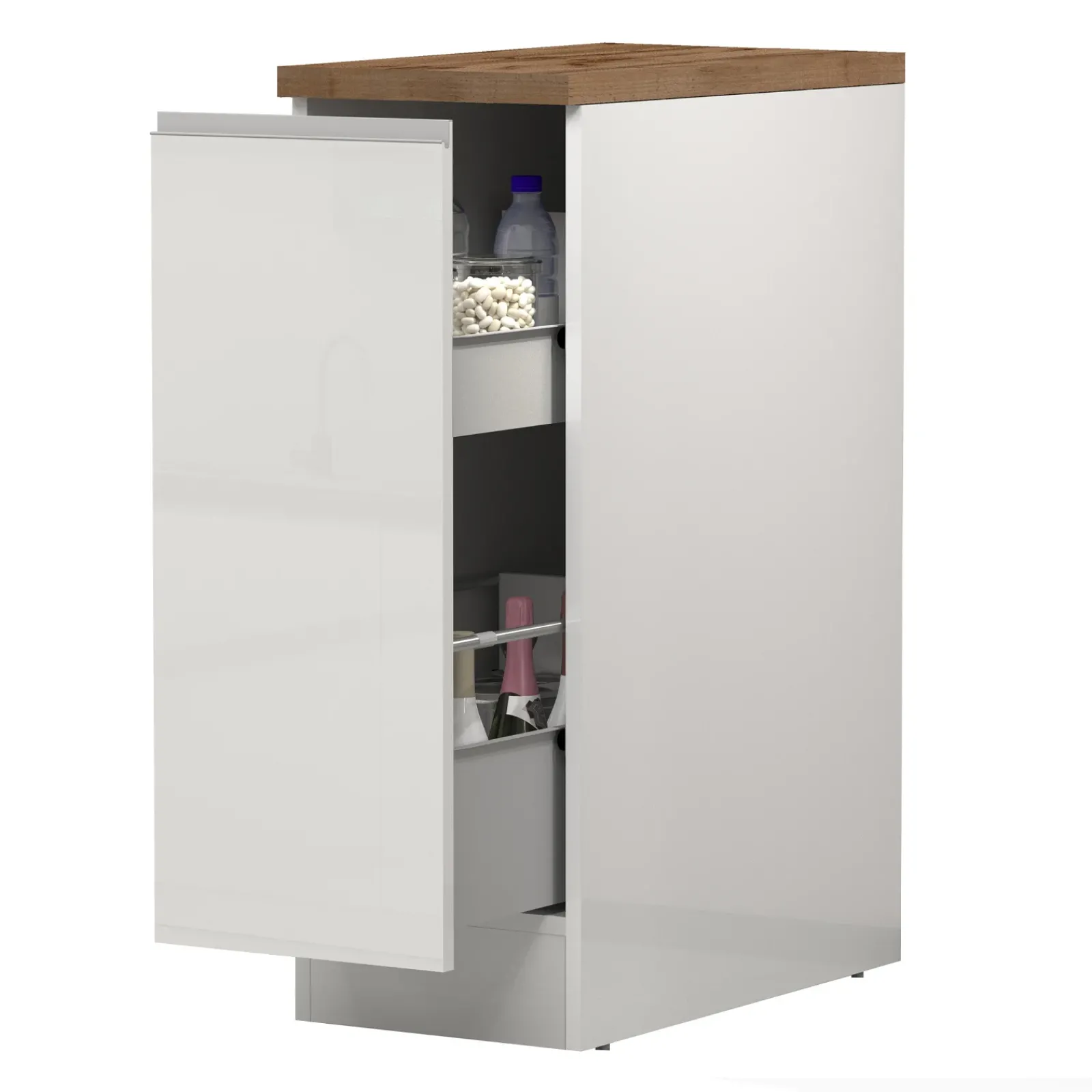 Garnero Arredamenti Scaffali E Dispense-Dispensa cucina bassa 30x85h cm scorrevole bianco rovere Gourmet Bianco Lucido - Rovere