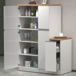 Garnero Arredamenti Scaffali E Dispense-Dispensa cucina bassa 30x85h cm scorrevole bianco rovere Gourmet Bianco Lucido - Rovere