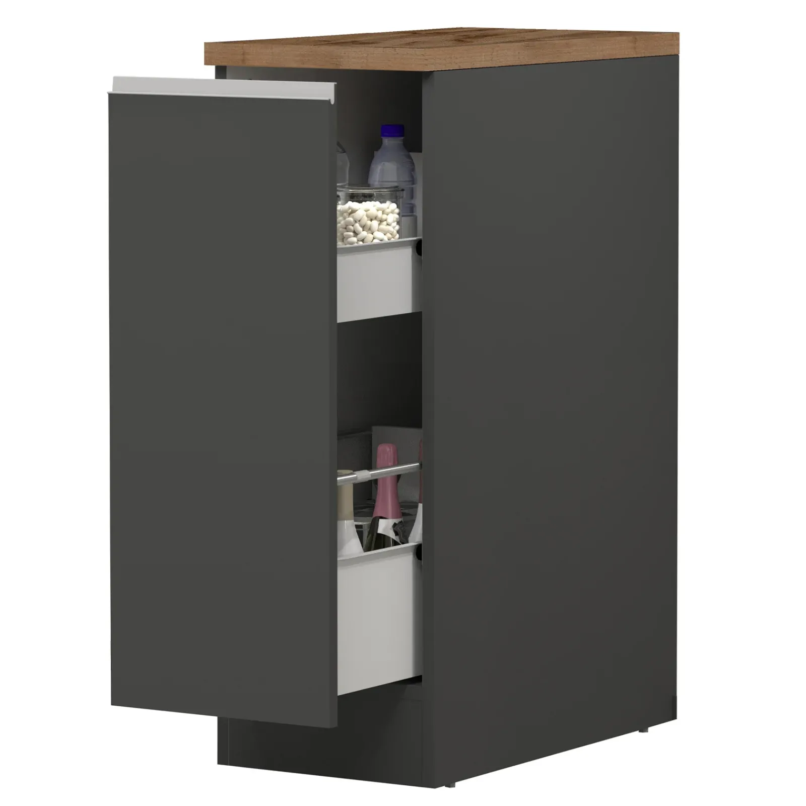 Garnero Arredamenti Scaffali E Dispense-Dispensa cucina bassa 30x85h cm scorrevole antracite rovere Gourmet Antracite - Rovere