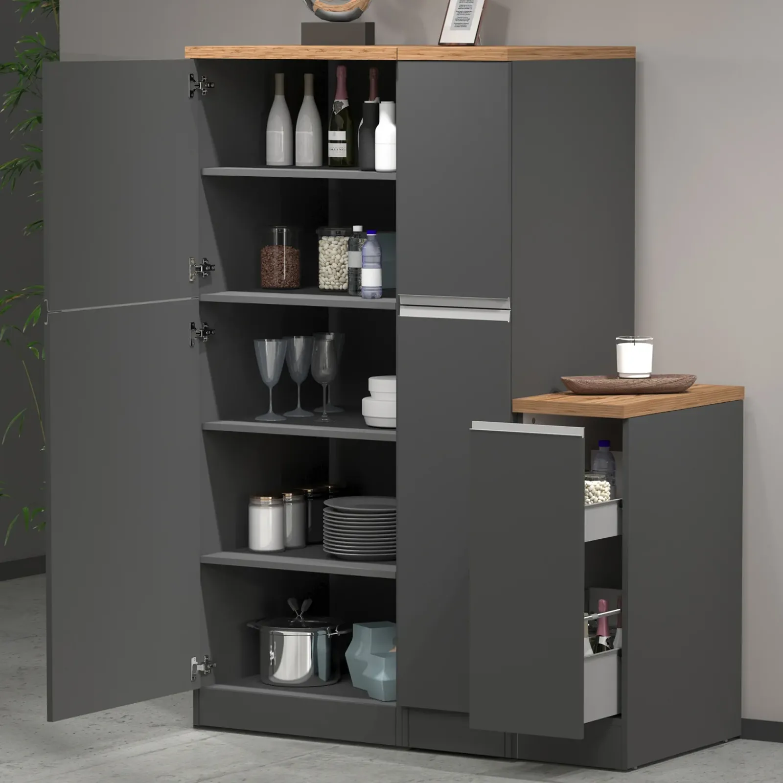 Garnero Arredamenti Scaffali E Dispense-Dispensa cucina bassa 30x85h cm scorrevole antracite rovere Gourmet Antracite - Rovere