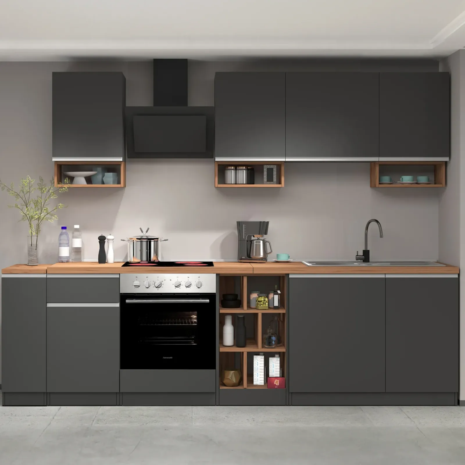 Garnero Arredamenti Scaffali E Dispense-Dispensa cucina bassa 30x85h cm scorrevole antracite rovere Gourmet Antracite - Rovere