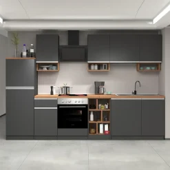 Garnero Arredamenti Scaffali E Dispense-Dispensa cucina 60x165h cm 4 ripiani antracite rovere Gourmet Antracite - Rovere