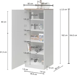 Garnero Arredamenti Scaffali E Dispense-Dispensa cucina 60x165h cm 4 ripiani bianco grigio pietra Gourmet Bianco Lucido - Grigio pietra
