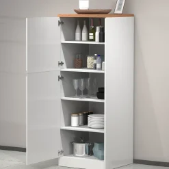 Garnero Arredamenti Scaffali E Dispense-Dispensa cucina 60x165h cm 4 ripiani bianco rovere Gourmet Bianco Lucido - Rovere
