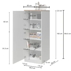 Garnero Arredamenti Scaffali E Dispense-Dispensa cucina 60x165h cm 4 ripiani bianco rovere Gourmet Bianco Lucido - Rovere