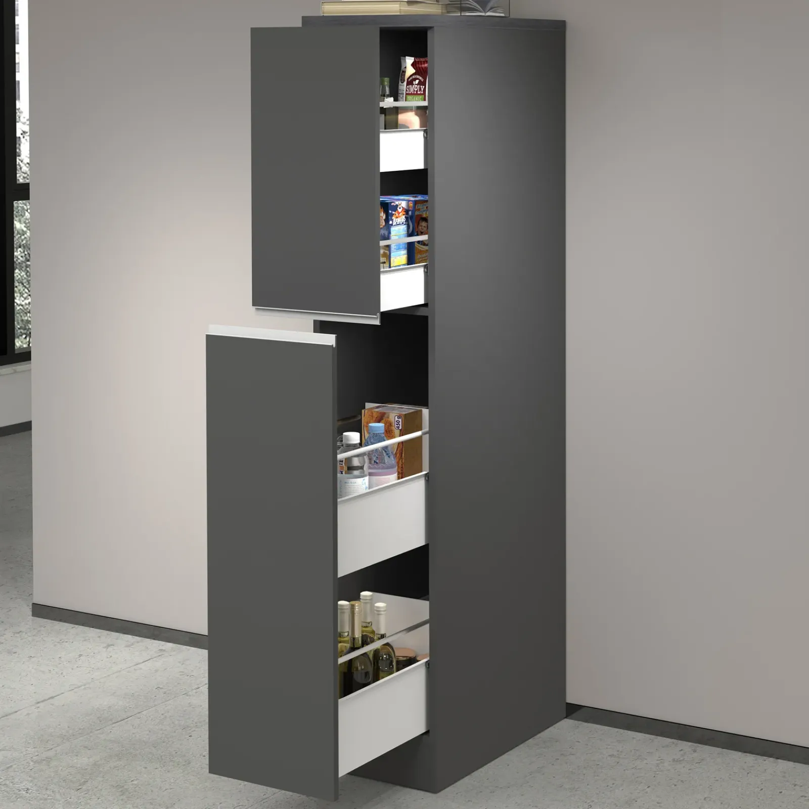 Garnero Arredamenti Scaffali E Dispense-Dispensa cucina 30x165h cm scorrevole antracite grigio pietra Gourmet Antracite - Grigio pietra