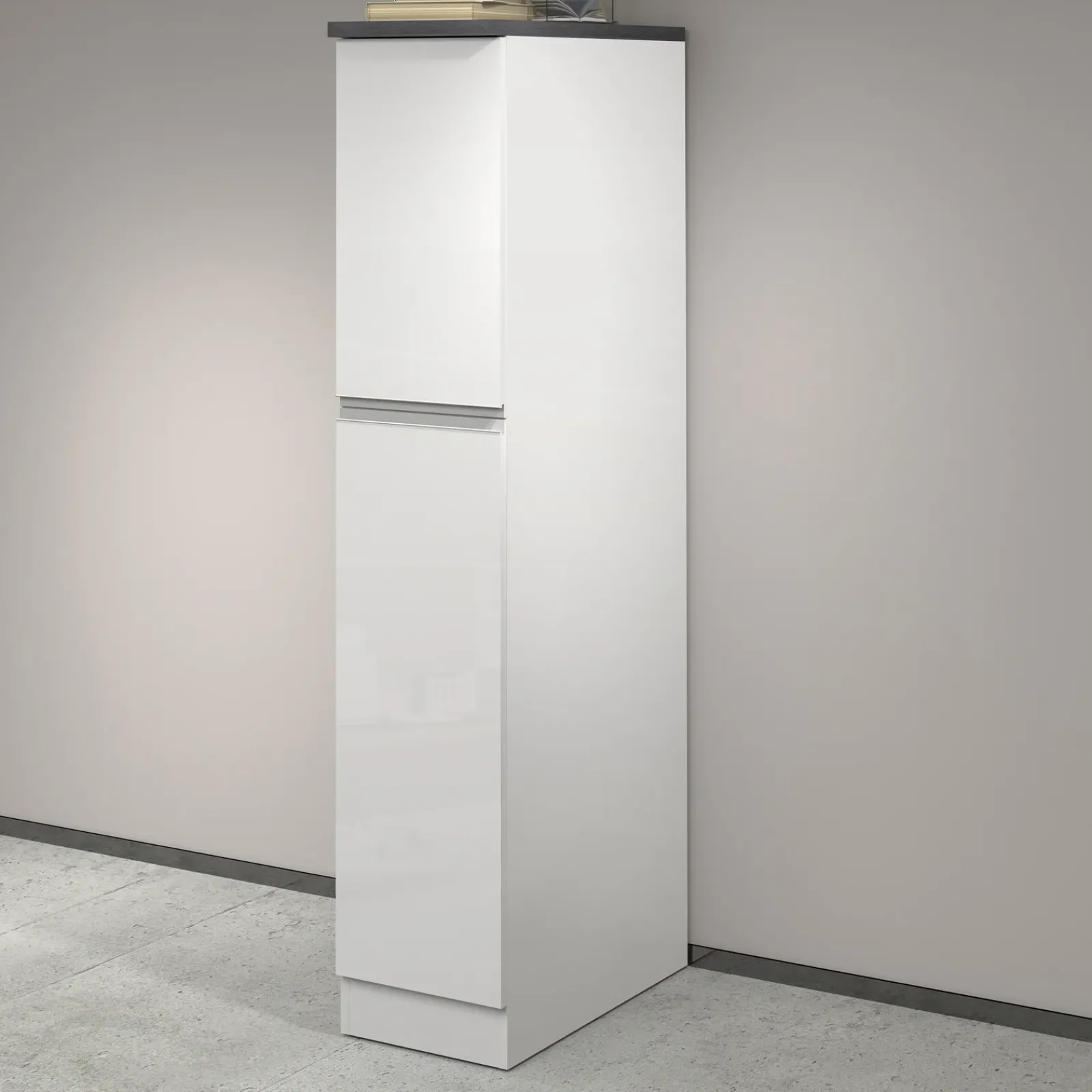 Garnero Arredamenti Scaffali E Dispense-Dispensa cucina 30x165h cm scorrevole bianco grigio pietra Gourmet Bianco Lucido - Grigio pietra