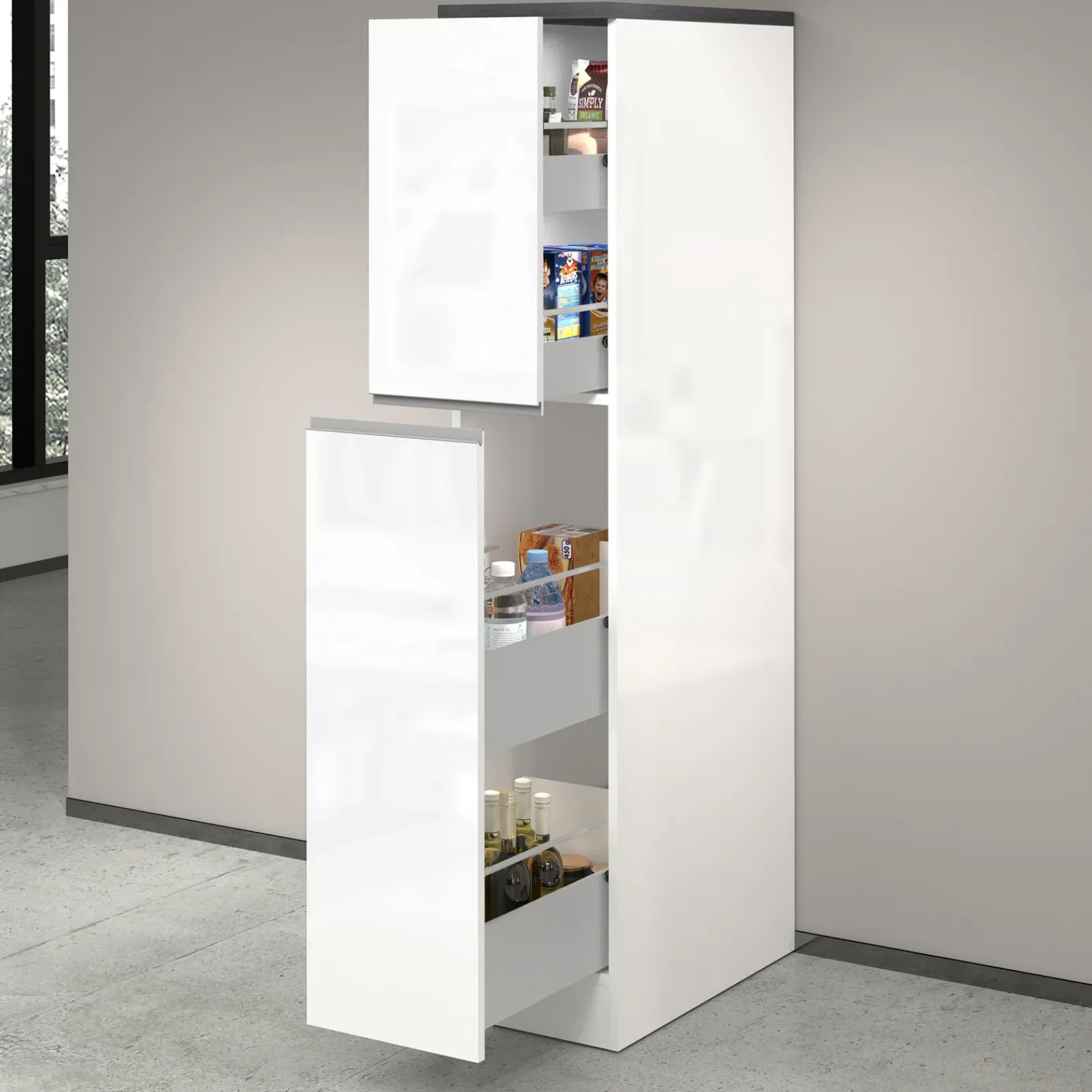 Garnero Arredamenti Scaffali E Dispense-Dispensa cucina 30x165h cm scorrevole bianco grigio pietra Gourmet Bianco Lucido - Grigio pietra