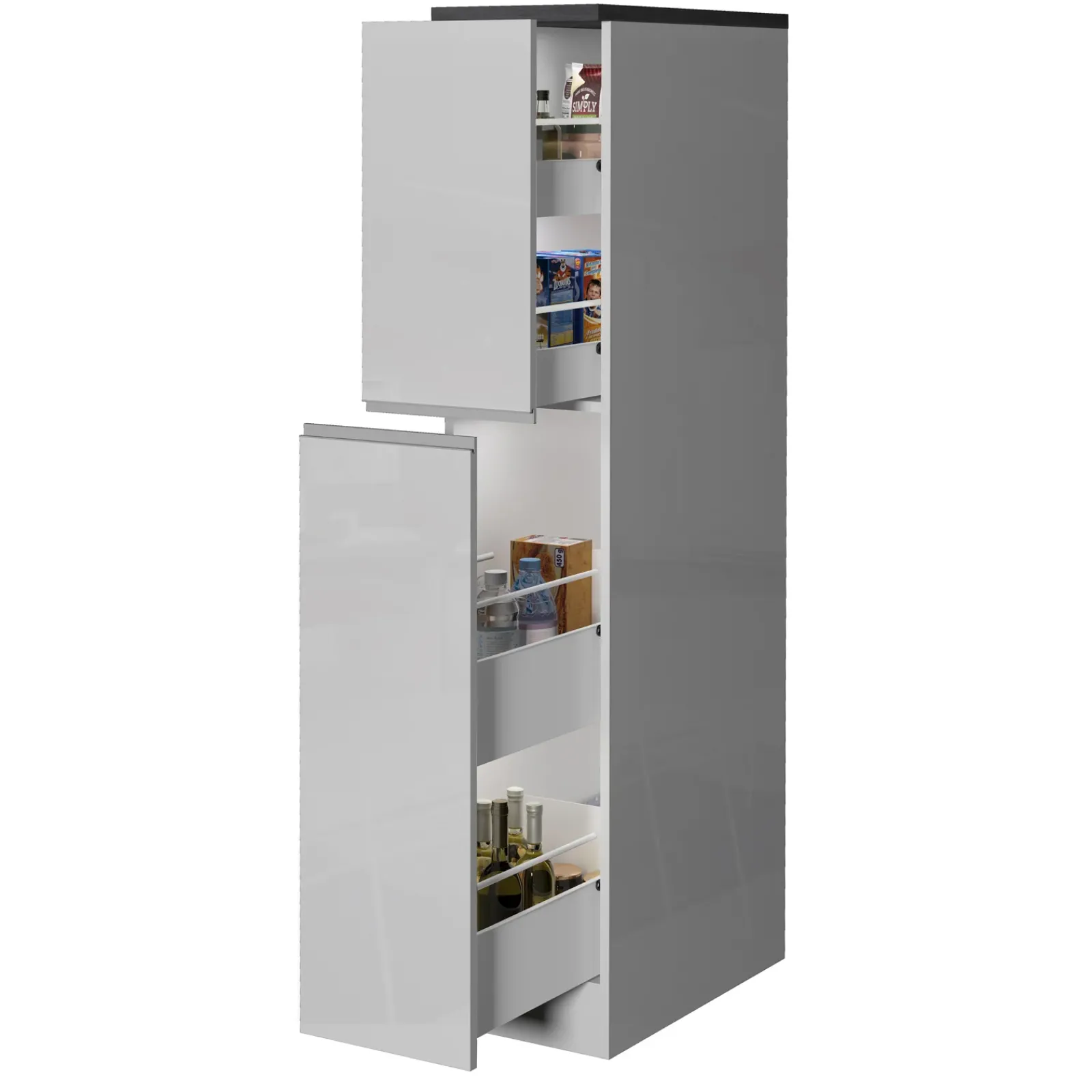 Garnero Arredamenti Scaffali E Dispense-Dispensa cucina 30x165h cm scorrevole bianco grigio pietra Gourmet Bianco Lucido - Grigio pietra