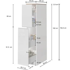 Garnero Arredamenti Scaffali E Dispense-Dispensa cucina 30x165h cm scorrevole bianco grigio pietra Gourmet Bianco Lucido - Grigio pietra