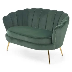 Garnero Arredamenti Divani Lineari-Divanetto 2 posti imbottito 131x77cm in velluto verde gambe oro Gabriella Tessuto Vellutino Verde