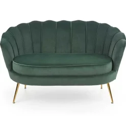 Garnero Arredamenti Divani Lineari-Divanetto 2 posti imbottito 131x77cm in velluto verde gambe oro Gabriella Tessuto Vellutino Verde