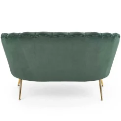 Garnero Arredamenti Divani Lineari-Divanetto 2 posti imbottito 131x77cm in velluto verde gambe oro Gabriella Tessuto Vellutino Verde