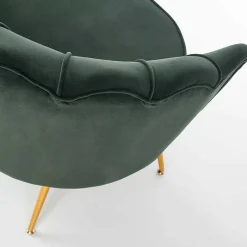 Garnero Arredamenti Divani Lineari-Divanetto 2 posti imbottito 131x77cm in velluto verde gambe oro Gabriella Tessuto Vellutino Verde