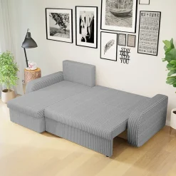 Garnero Arredamenti Divani Angolari|Divani Letto-Divano angolare letto 238x147cm 3 posti velluto a coste grigio Flow Velluto Poso Grigio