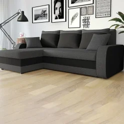 Garnero Arredamenti Divani Angolari|Divani Letto-Divano angolare letto 238x147cm 3 posti grigio scuro nero Flow Tessuto 100% polipropilene Grigio