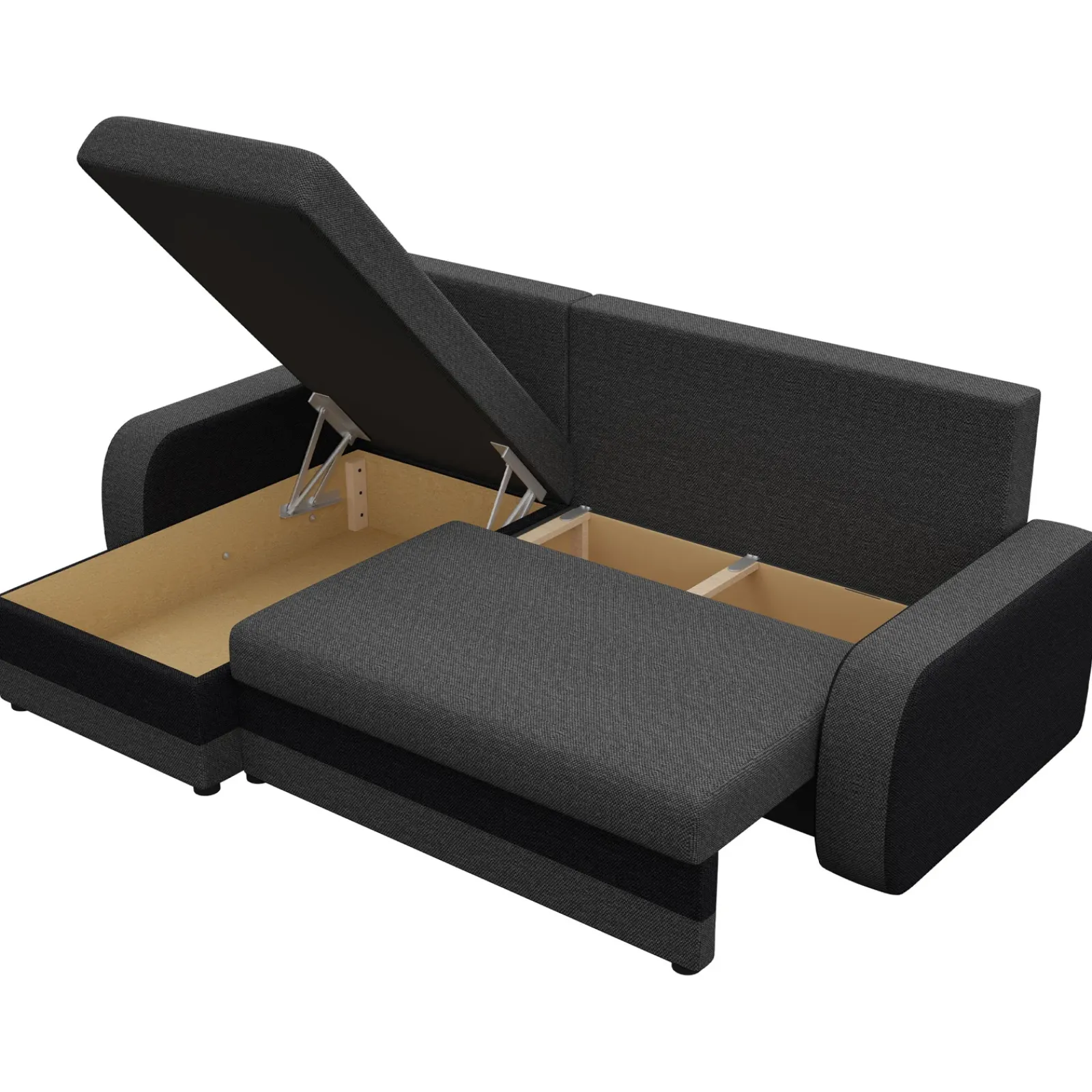 Garnero Arredamenti Divani Angolari|Divani Letto-Divano angolare letto 238x147cm 3 posti grigio scuro nero Flow Tessuto 100% polipropilene Grigio