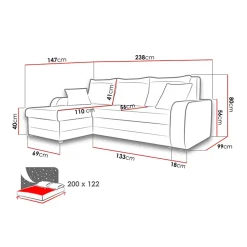 Garnero Arredamenti Divani Angolari|Divani Letto-Divano angolare letto 238x147cm 3 posti velluto a coste beige Flow Velluto Poso Beige