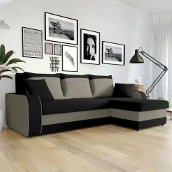 Garnero Arredamenti Divani Angolari|Divani Letto-Divano angolare letto 238x147cm 3 posti grigio nero Flow Microfibra Nero Grigio