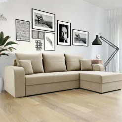 Garnero Arredamenti Divani Angolari|Divani Letto-Divano angolare letto 237x139cm 3 posti matrimoniale angolare beige Flow Tessuto Vellutato Manila Beige