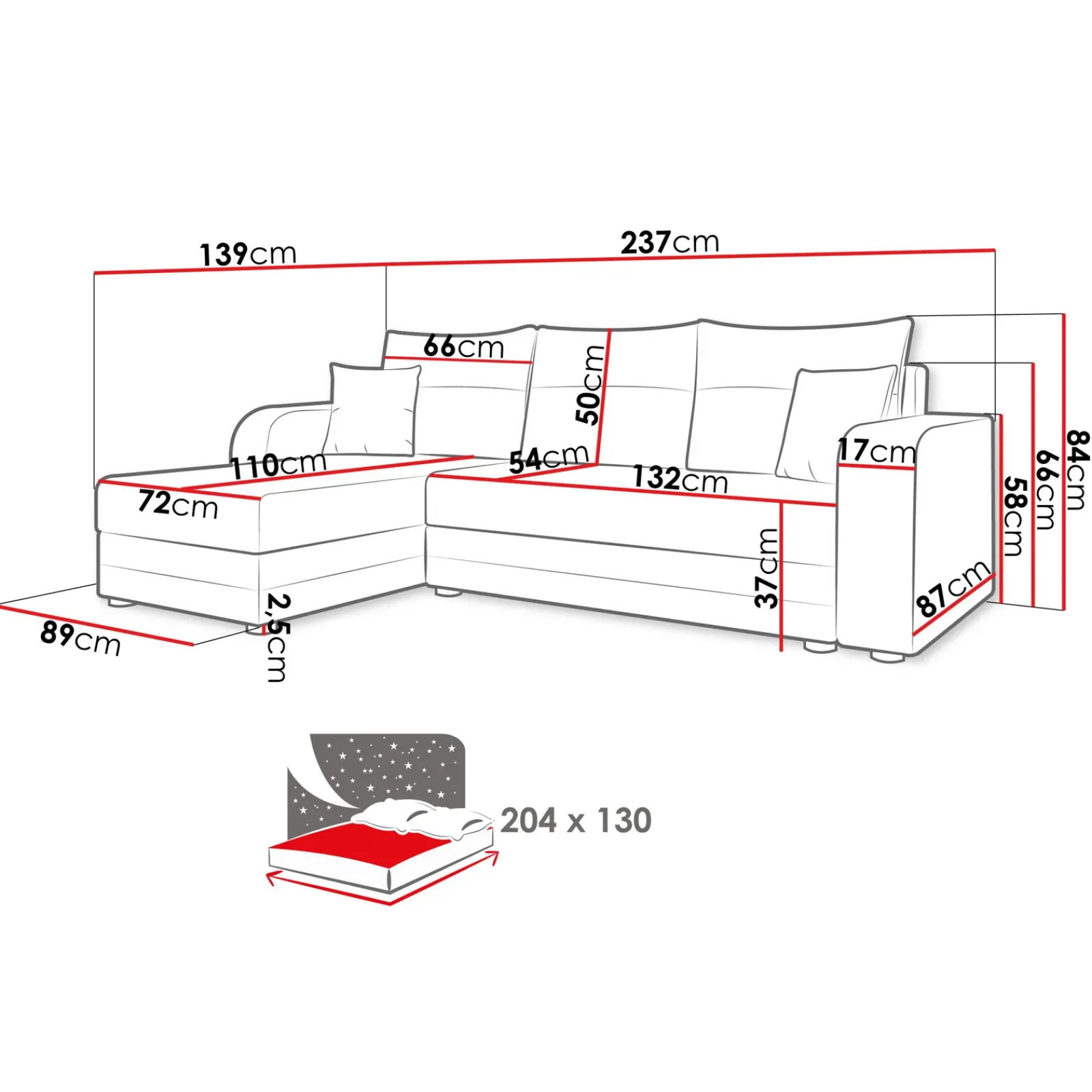 Garnero Arredamenti Divani Angolari|Divani Letto-Divano angolare letto 237x139cm 3 posti matrimoniale angolare beige Flow Tessuto Vellutato Manila Beige