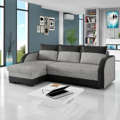 Garnero Arredamenti Divani Angolari|Divani Letto-Divano angolare letto 230x140cm 3 posti grigio chiaro nero Metz