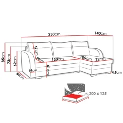Garnero Arredamenti Divani Angolari|Divani Letto-Divano angolare letto 230x140cm 3 posti grigio chiaro nero Metz