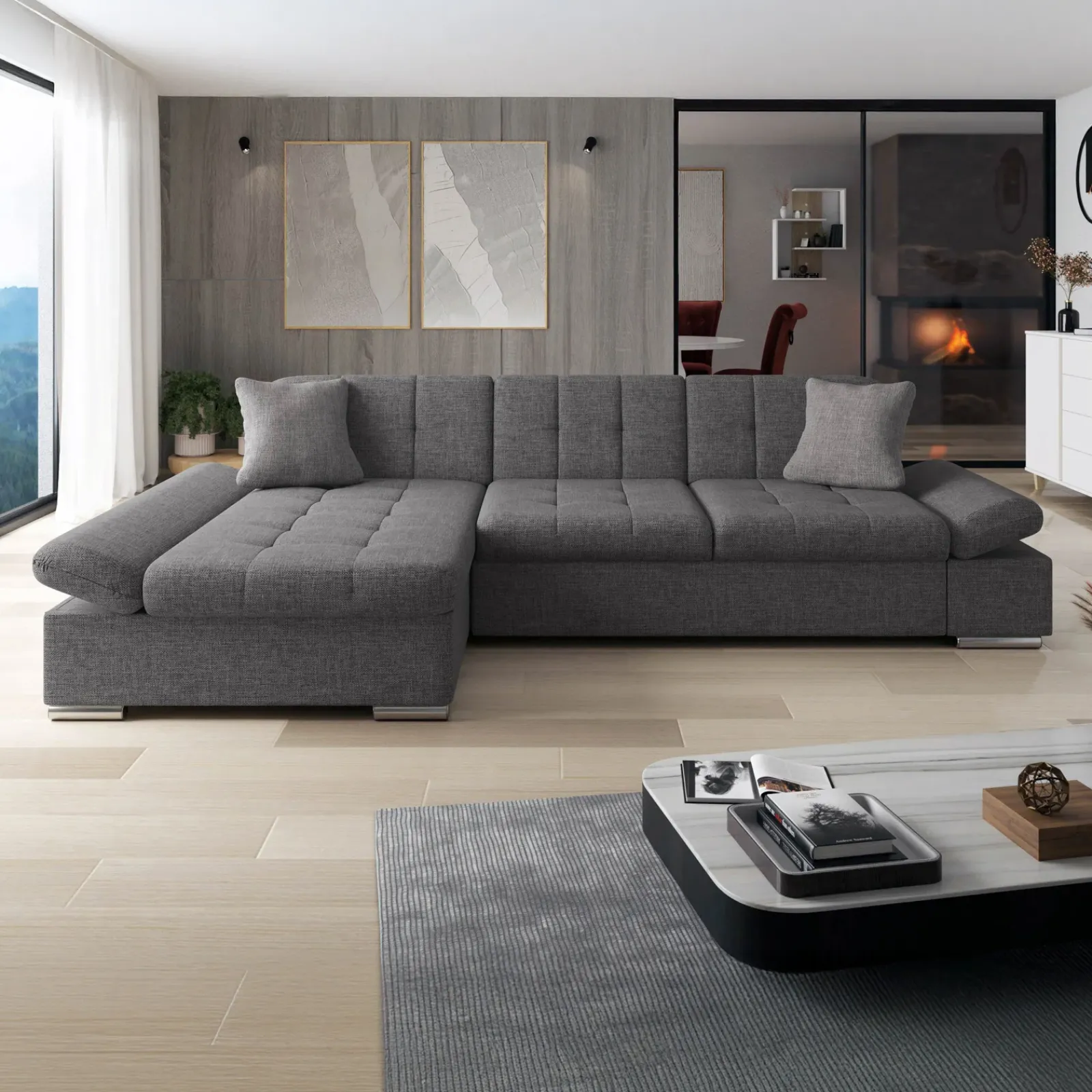 Garnero Arredamenti Divani Angolari|Divani Letto-Divano con angolo a sinistra 4 posti 278x161cm grigio Artemio