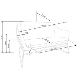 Garnero Arredamenti Divani Lineari-Divano imbottito moderno 125x83cm grigio nero Erminia 2