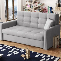 Garnero Arredamenti Divani Letto|Divani Letto-Divano letto 3 posti 153cm imbottito in tessuto grigio Isidore