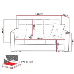 Garnero Arredamenti Divani Letto|Divani Letto-Divano letto 3 posti 153cm imbottito in tessuto grigio Isidore
