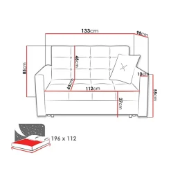 Garnero Arredamenti Divani Lineari|Divani Letto-Divano letto 2 posti 133cm imbottito in tessuto grigio Isidore Tessuto Trama Fine Tatum Grigio Chiaro