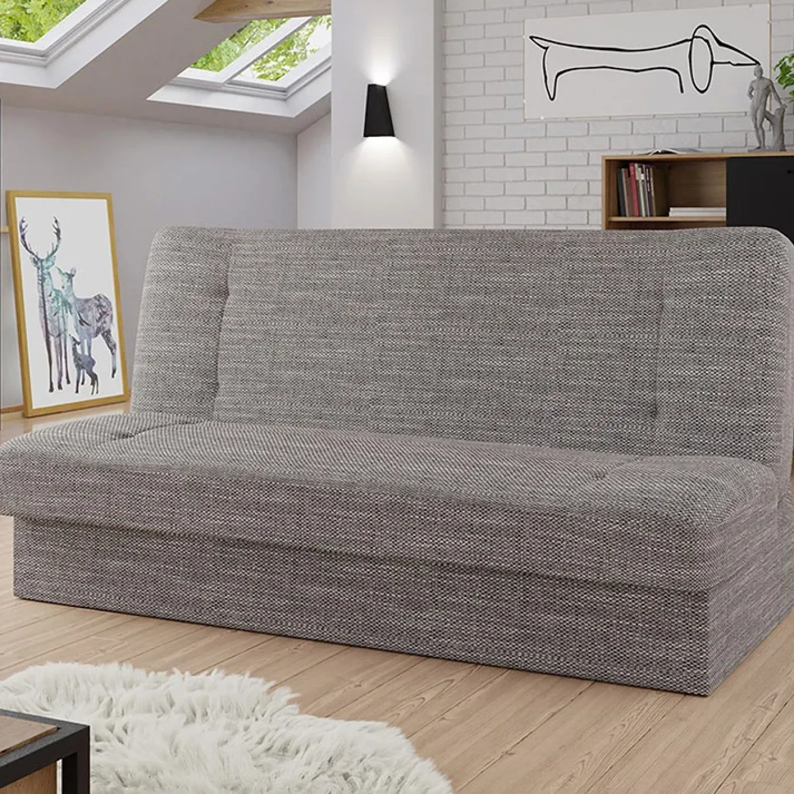 Garnero Arredamenti Divani Letto|Divani Letto-Divano letto 2 posti matrimoniale senza braccioli 192cm grigio beige Joby Tessuto Lawa Grigio