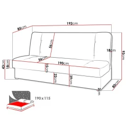 Garnero Arredamenti Divani Letto|Divani Letto-Divano letto 2 posti matrimoniale senza braccioli 192cm grigio beige Joby Tessuto Lawa Grigio