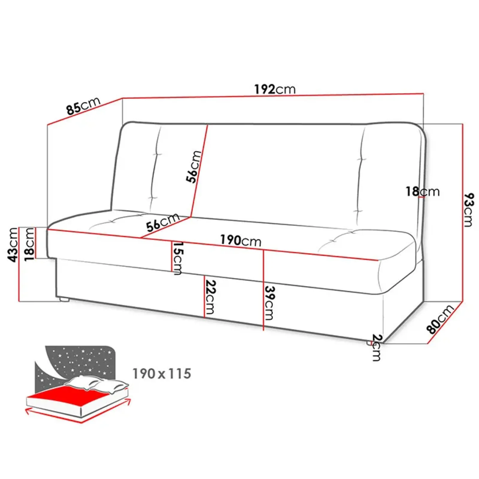 Garnero Arredamenti Divani Letto|Divani Letto-Divano letto 2 posti matrimoniale senza braccioli 192cm grigio beige Joby Tessuto Lawa Grigio