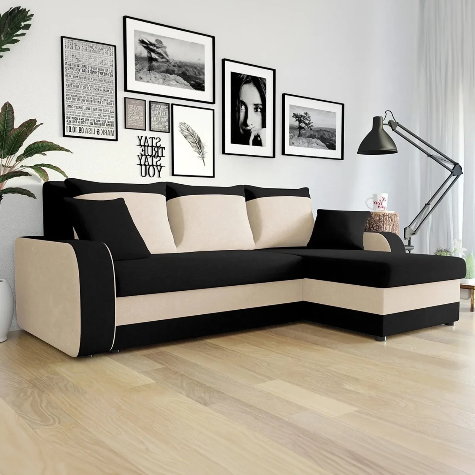 Garnero Arredamenti Divani Angolari|Divani Letto-Divano letto 3 posti moderno 238cm nero écru Flow Microfibra Nero Beige