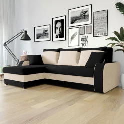 Garnero Arredamenti Divani Angolari|Divani Letto-Divano letto 3 posti moderno 238cm nero écru Flow Microfibra Nero Beige
