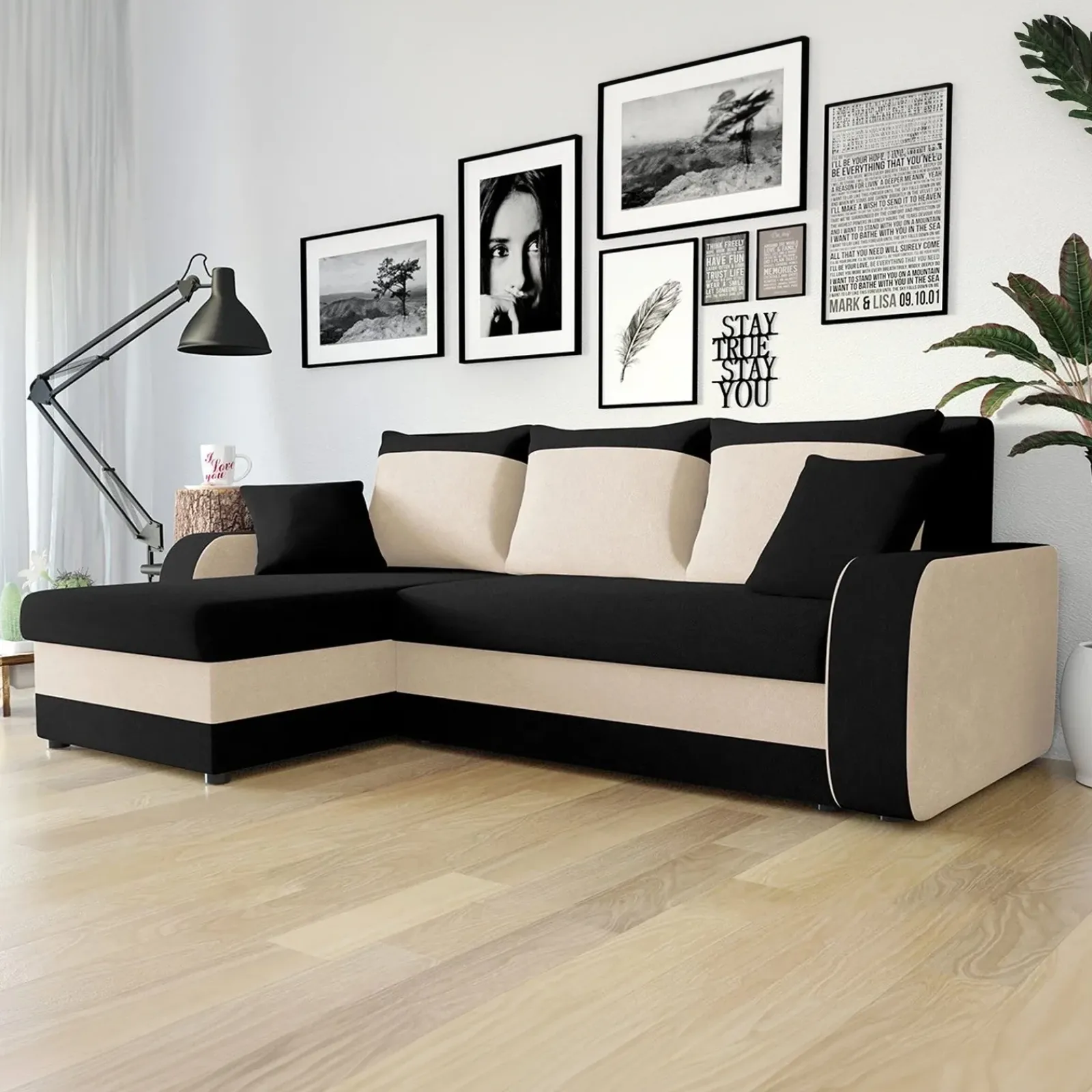 Garnero Arredamenti Divani Angolari|Divani Letto-Divano letto 3 posti moderno 238cm nero écru Flow Microfibra Nero Beige