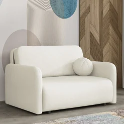 Garnero Arredamenti Divani Lineari|Divani Letto-Divano letto 2 posti 130x103 cm con contenitore e cuscino tessuto velo panna Reposa Tessuto Velo Bianco