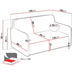 Garnero Arredamenti Divani Lineari|Divani Letto-Divano letto 2 posti 150x103 cm con contenitore e cuscino Reposa Tessuto Bouclé Beige Chiaro