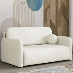 Garnero Arredamenti Divani Lineari|Divani Letto-Divano letto 2 posti 150x103 cm con contenitore e cuscino tessuto velo panna Reposa Tessuto Velo Bianco