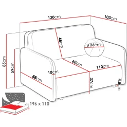 Garnero Arredamenti Divani Lineari|Divani Letto-Divano letto 2 posti  130x103 cm con contenitore e cuscino Reposa Tessuto Bouclé Beige Chiaro