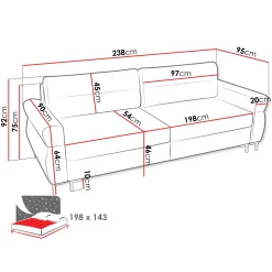 Garnero Arredamenti Divani Lineari|Divani Letto-Divano letto 3 posti 238x95 cm con box contenitore imbottito beige chiaro nero Velissa
