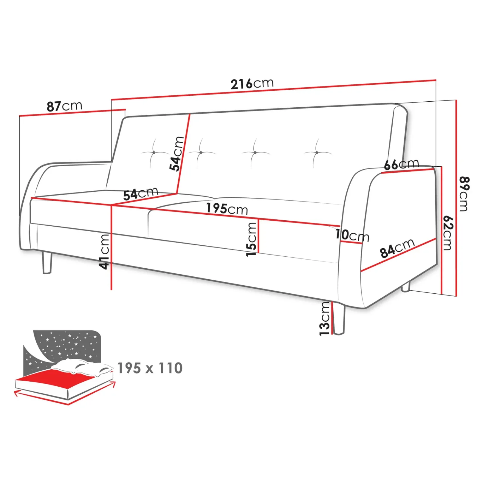Garnero Arredamenti Divani Letto|Divani Letto-Divano letto 2 posti 216x87cm con box contenitore grigio Nebbia