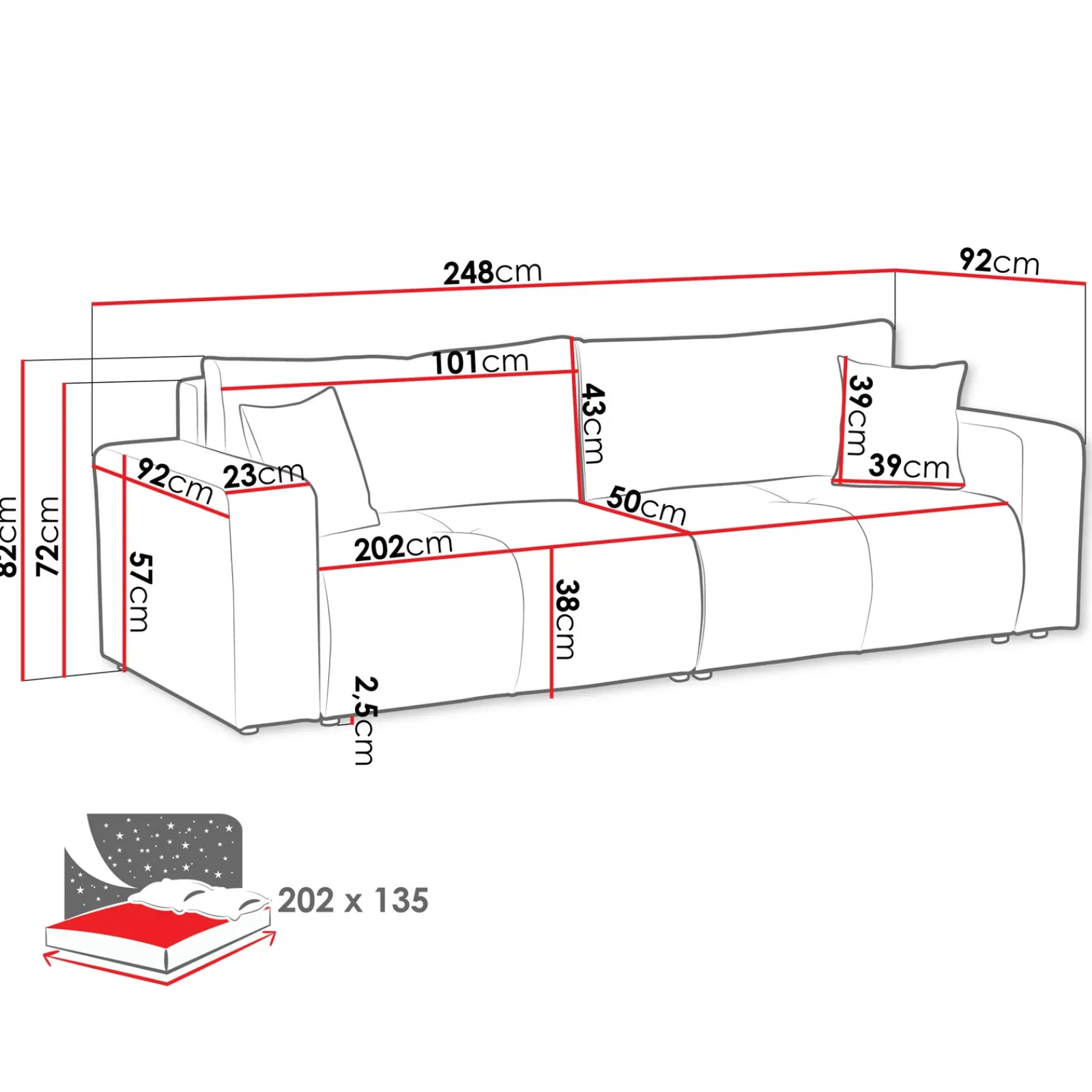 Garnero Arredamenti Divani Lineari|Divani Letto-Divano letto 3 posti 248x90cm con contenitore in Floty Tessuto Velo Beige