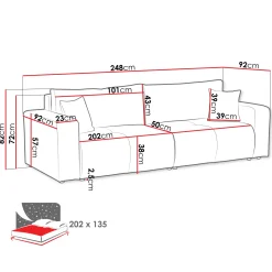 Garnero Arredamenti Divani Lineari|Divani Letto-Divano letto 3 posti 248x90cm con contenitore in Floty Tessuto Velo Grigio Chiaro